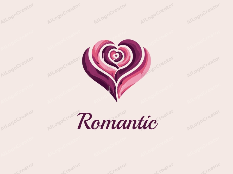 playful design features a stylized rose intertwined with a heart shape, incorporating pink and purple colors, combined with a clean background.