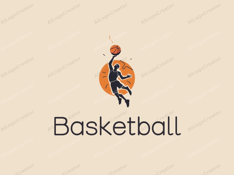 playful design features a stylized basketball and an athlete in a dynamic shooting pose, combined with a clean background.