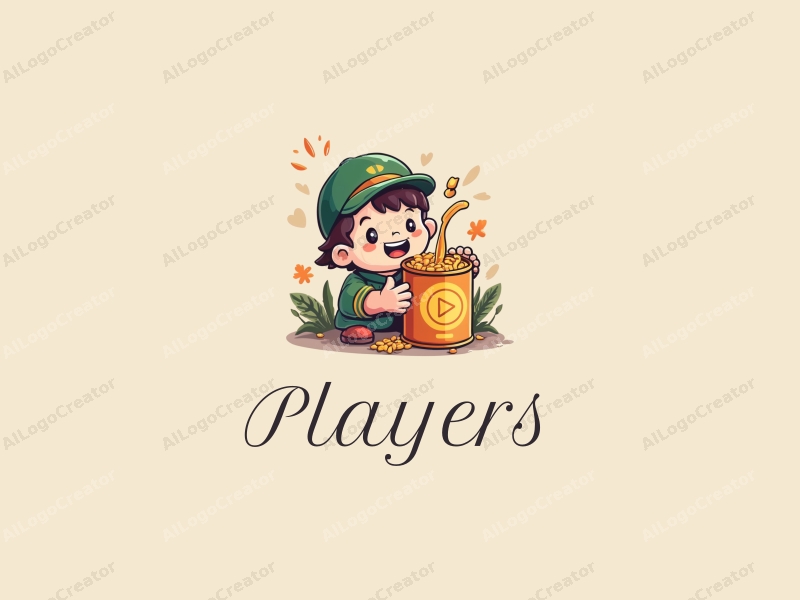 playful design features a vibrant player character interacting with a whimsical oil can and grains, combined with a clean background.