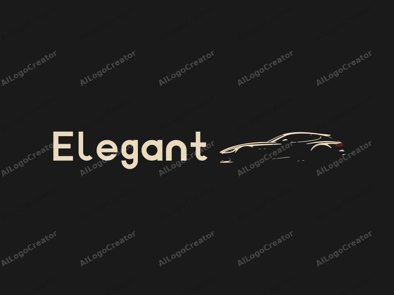 minimalist design features a sleek modern car silhouette with elegant contours, combined with a refined and sophisticated aesthetic on a clean black background.