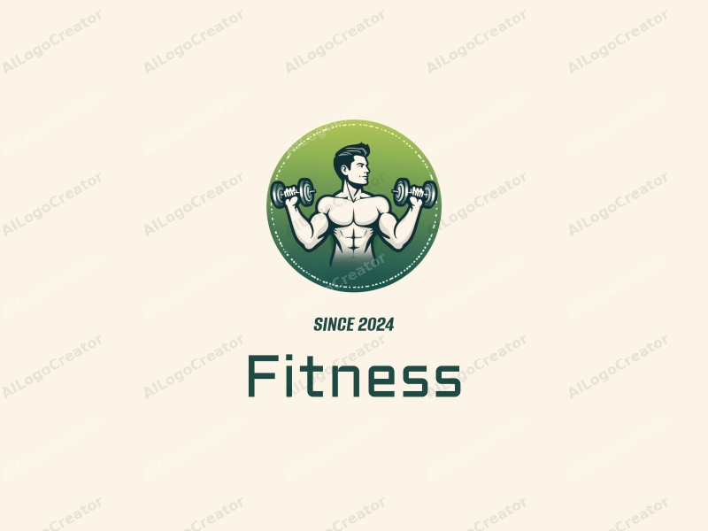 modern design features dynamic fitness elements, a stylized representation of strength and a champion, combined with a clean background in green tones.