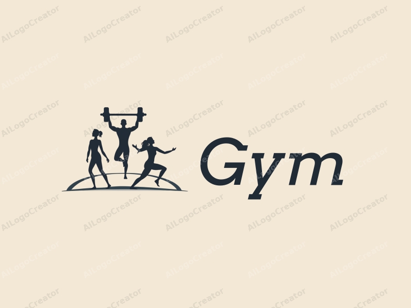 modern design features stylized dumbbells and yoga mats, combined with active individuals in a clean background, emphasizing fitness and movement.