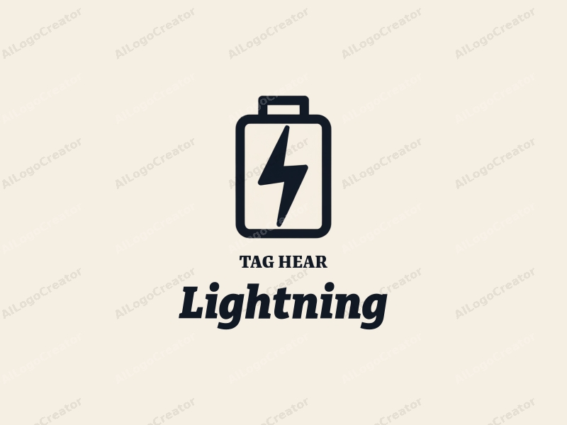 geometric design features a stylized lightning bolt and electric current intertwined with a battery silhouette, combined with a clean background.