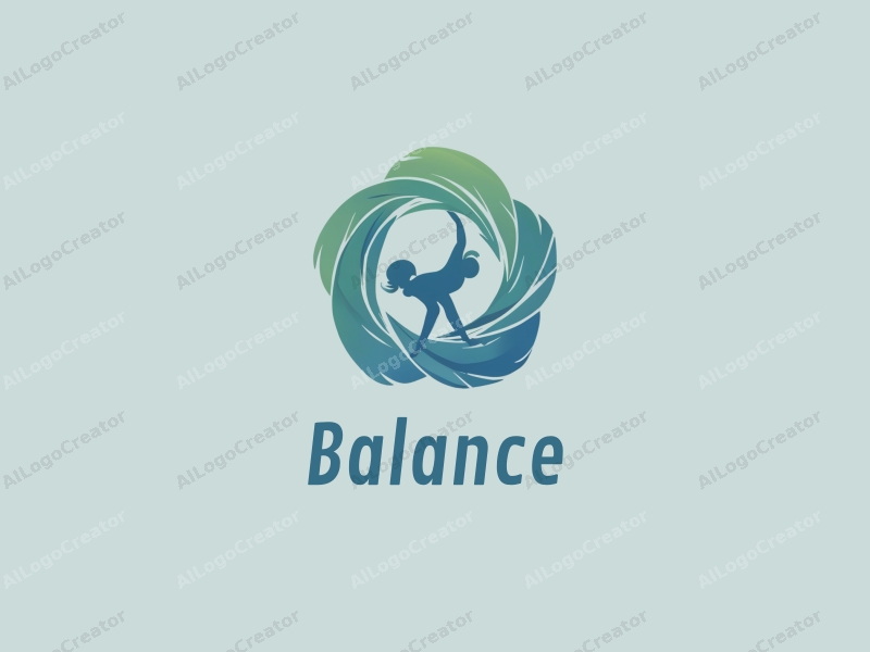 a modern design featuring elements of balance and harmony, incorporating sports and nature motifs, with a clean background in blue and green tones.