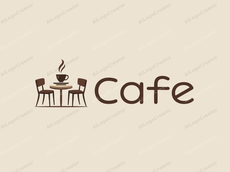 vintage design features a stylized coffee cup, retro table, and chairs, combined with a clean background.