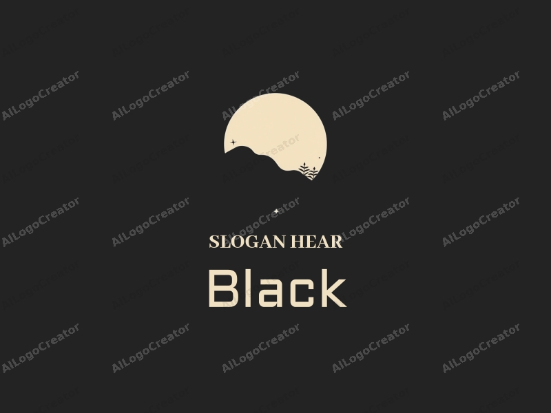 minimalist design features a black moon silhouette against a night sky, incorporating simple shapes and clean lines for a harmonious and artistic representation.