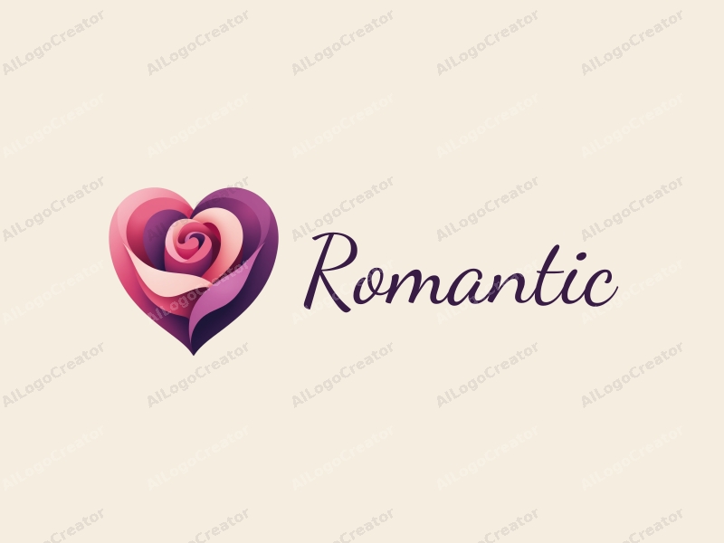 playful design features a stylized rose intertwined with a heart shape, incorporating pink and purple colors, combined with a clean background.