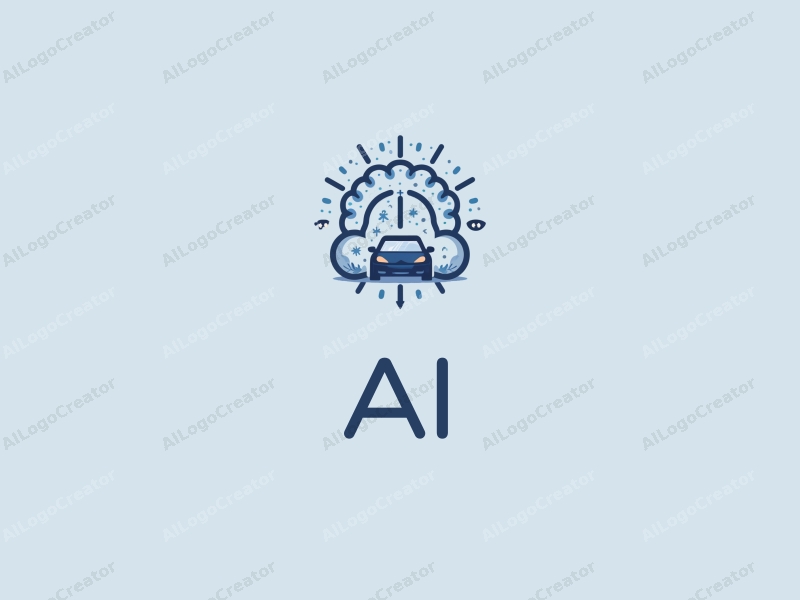 modern design features abstract representations of intelligence and algorithms, a stylized car silhouette, and data elements combined with a clean blue background.