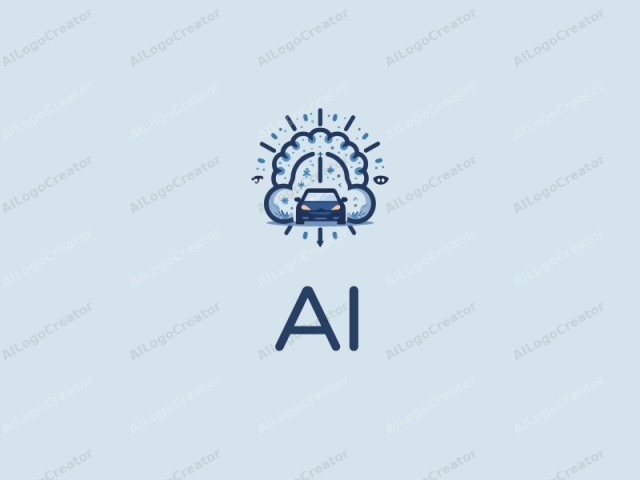 現代設計特點包括智能和算法的抽象表現、風格化的汽車剪影，以及數據元素與乾淨的藍色背景相結合。