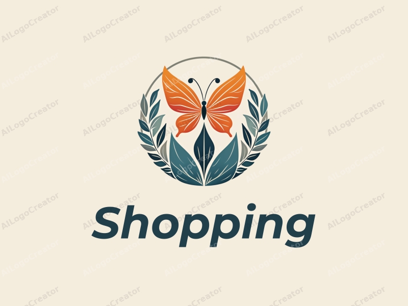 a modern design featuring a vibrant shopping mall scene with stylized butterflies and leaves, utilizing a clean and harmonious composition.