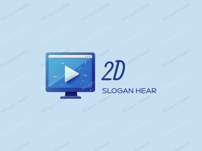 modern design features simple geometric shapes representing computer graphics, a stylized 2D animation element, and a clean background with blue tones.