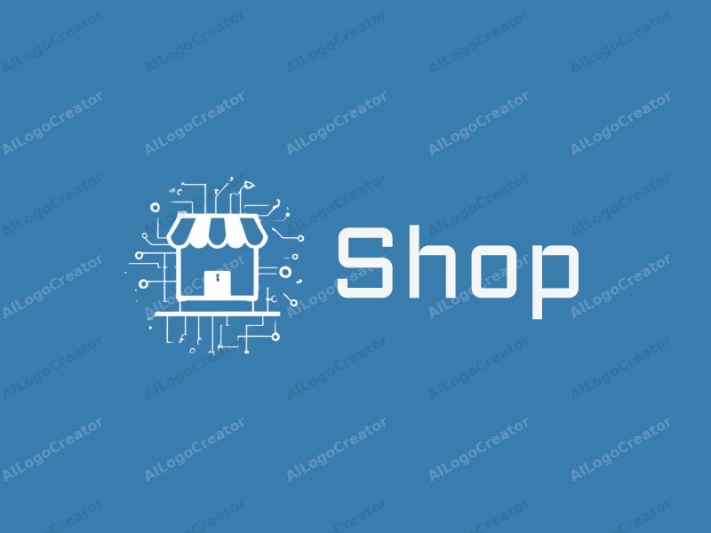 modern design features a stylized shop and store silhouette integrated with a network and matrix pattern, combined with a clean background.