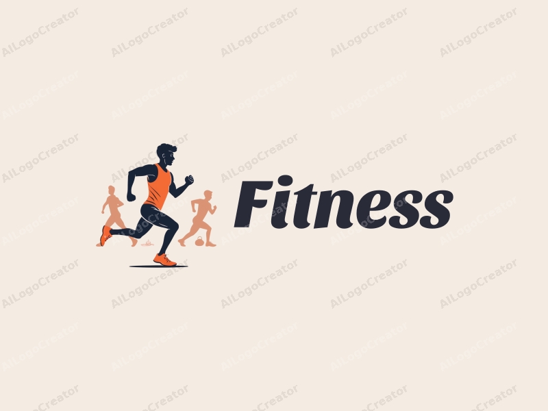 modern design features a stylized runner in motion, fitness equipment like dumbbells and kettlebells, combined with a clean background and a harmonious layout.