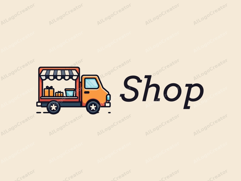 modern design features a stylized shopfront, a sleek truck silhouette, and goods in a harmonious layout combined with a clean background.