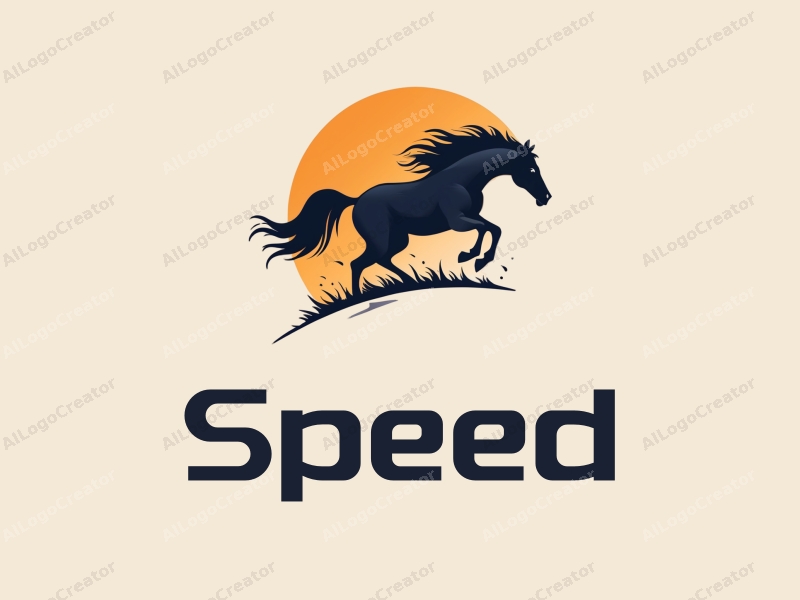 a modern design featuring dynamic elements of speed and power, incorporating a stylized runner and a wild horse silhouette, combined with a clean background.