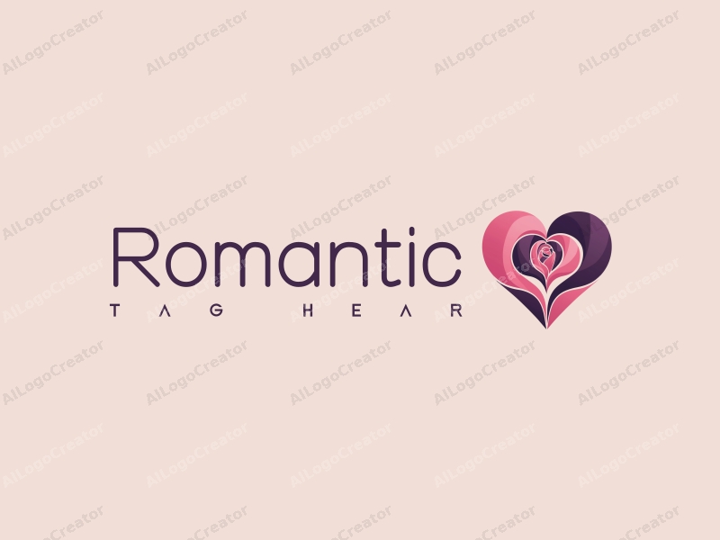 playful design features a stylized rose intertwined with a heart shape, incorporating pink and purple colors, combined with a clean background.