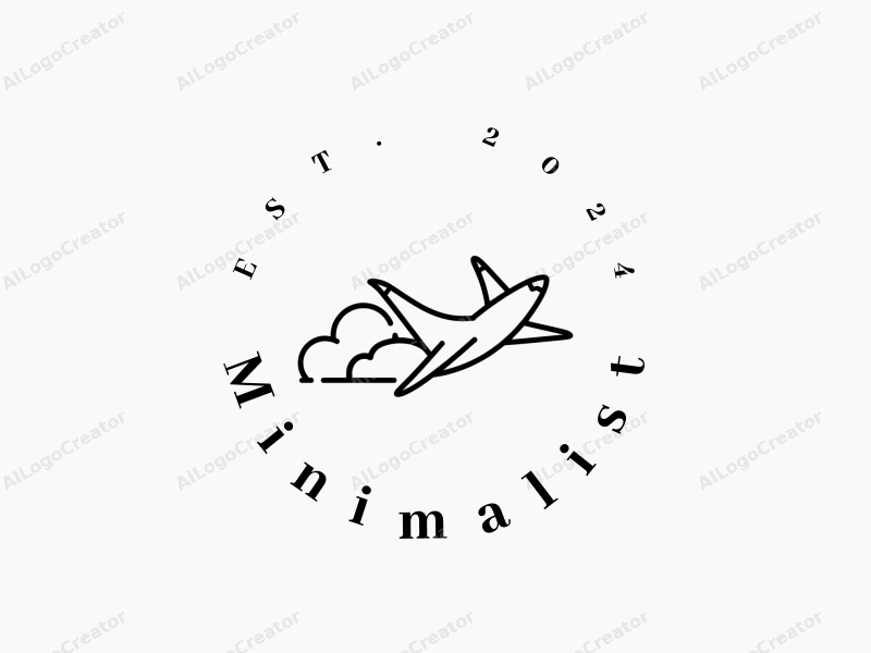 minimalist design features a stylized airplane soaring above simple, abstract clouds, utilizing clean lines and a tag style approach combined with a white background.