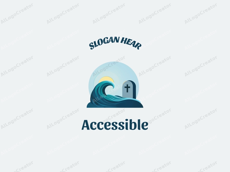 modern design features accessibility elements, a stylized ocean wave, and a minimalist tombstone silhouette combined with a clean background.