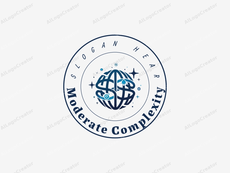 a modern minimalist design featuring a stylized globe intertwined with code symbols, representing a corporate network, combined with a clean background in blue and black colors.