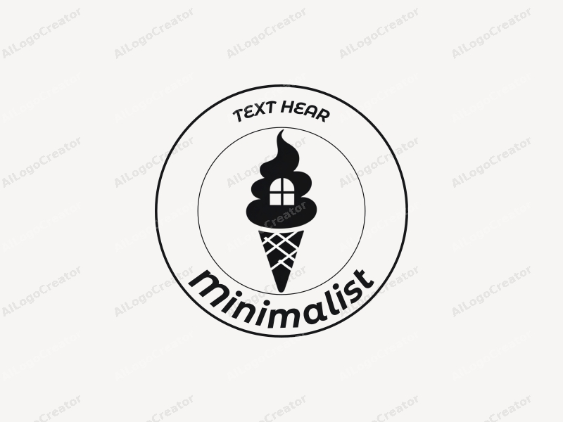 minimalist design features a stylized ice cream cone integrated with a window silhouette, using clean lines and a simple composition against a white background.