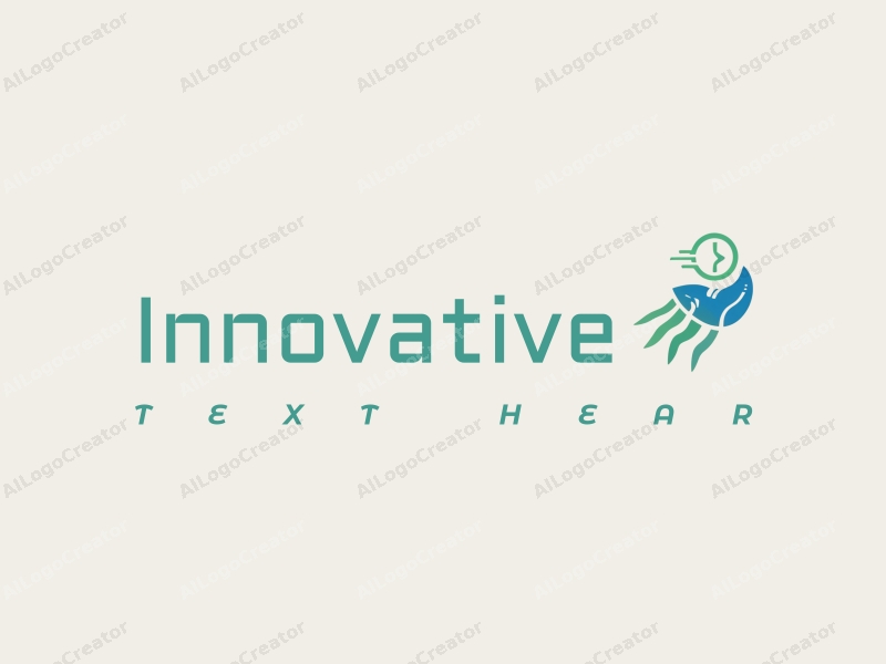 a modern minimalist design featuring elements of innovation and future, incorporating a halo and flying motifs, with a clean background in blue and green colors.