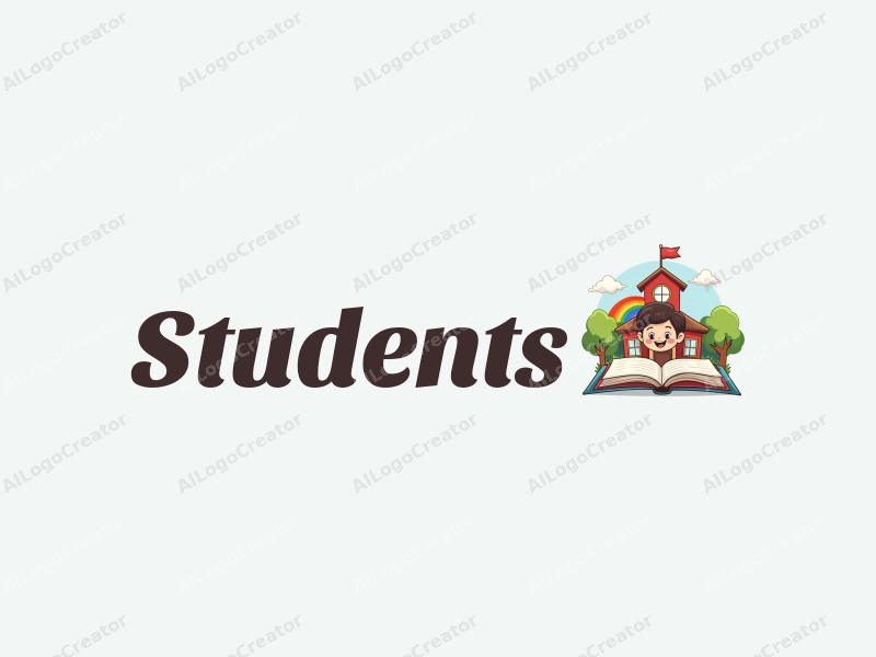 playful design features a cheerful student character, a stylized school building, an open book, and a vibrant rainbow, combined with a clean background.