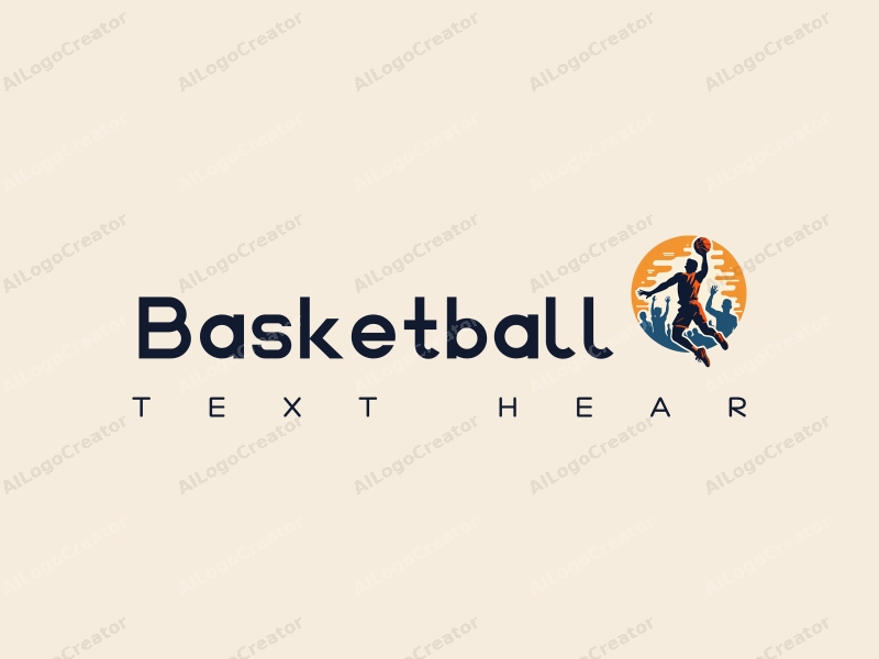 playful design features a dynamic basketball silhouette, an athlete in mid-dunk, and cheering elements combined with a clean background.