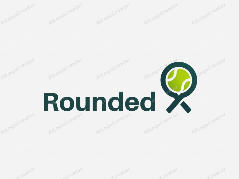 geometric design features circular shapes and curves, a stylized tennis ball and racket, combined with a clean background.