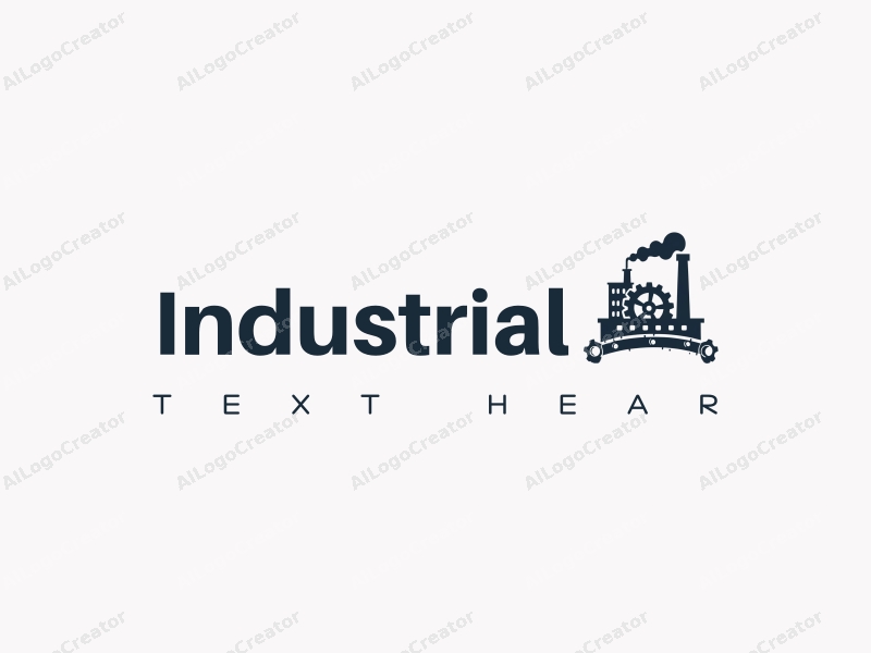 modern design features a stylized factory silhouette, interlocking gears, and a conveyor belt, combined with a clean background.