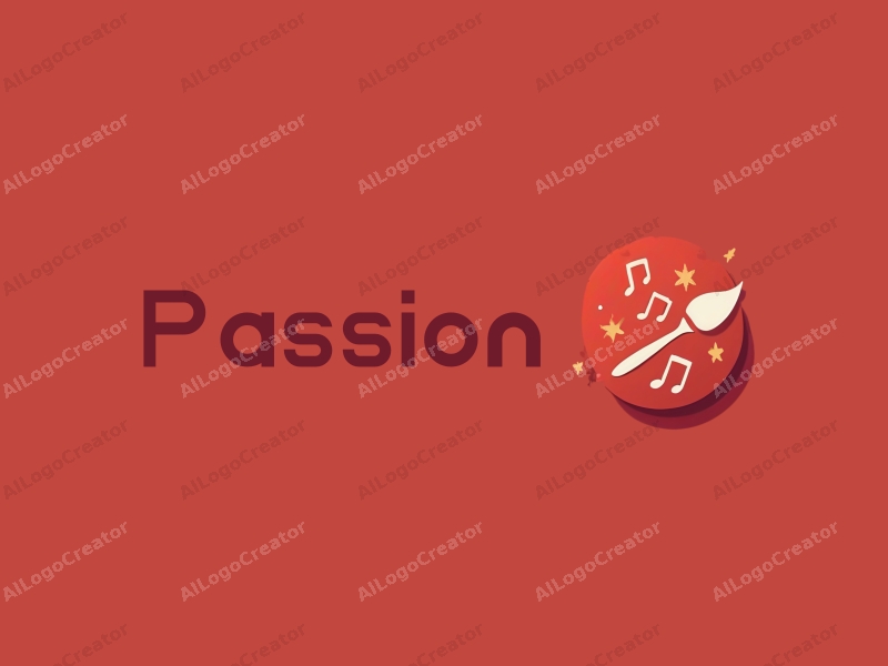 playful design features a vibrant red color palette, incorporating elements of passion and enthusiasm with a stylized paintbrush and musical notes, combined with a clean and harmonious background.