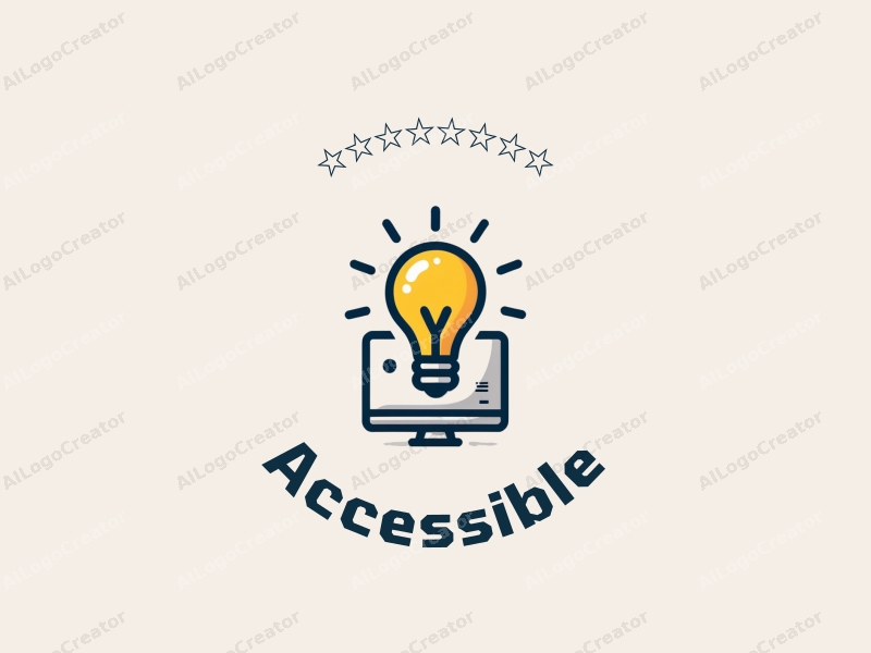 modern design features accessibility elements, a stylized light bulb and computer, combined with a clean background and a focus on inclusivity.