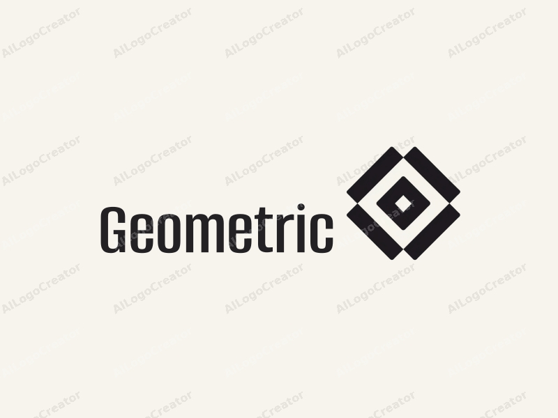 geometric design features a combination of square and circular shapes, incorporating technology elements, with a clean black and white color scheme and a harmonious layout.