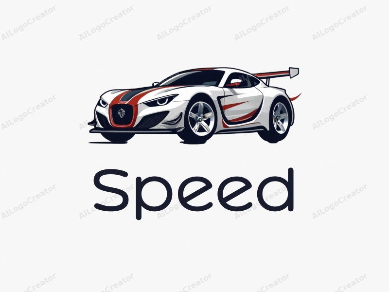 a modern design featuring dynamic lines representing speed, a stylized racing car silhouette, and an abstract engine shape, combined with a clean background.