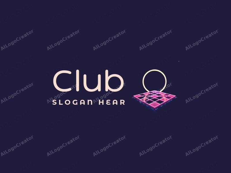 a modern and vibrant design featuring neon lights and a stylized dance floor, capturing the essence of nightlife and parties, with a clean background and harmonious composition.