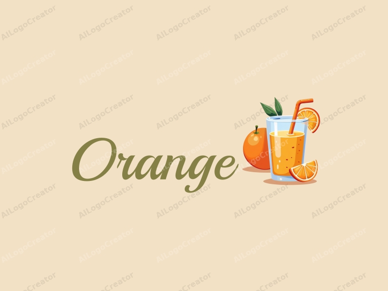 playful design features a stylized orange fruit and a refreshing juice drink, combined with a clean background and a fun, vibrant aesthetic.