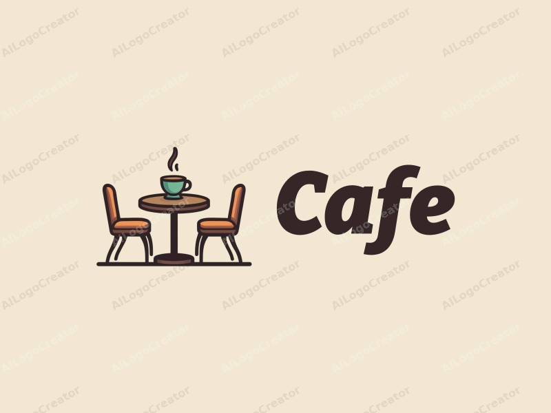 vintage design features a stylized coffee cup, retro table, and chairs, combined with a clean background.