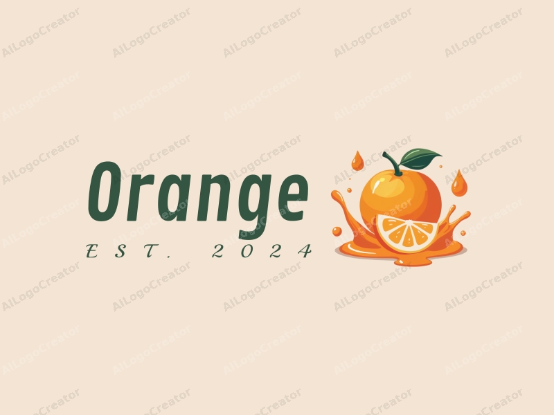 playful design features a stylized orange, a splash of juice, and a water droplet, combined with a clean background.