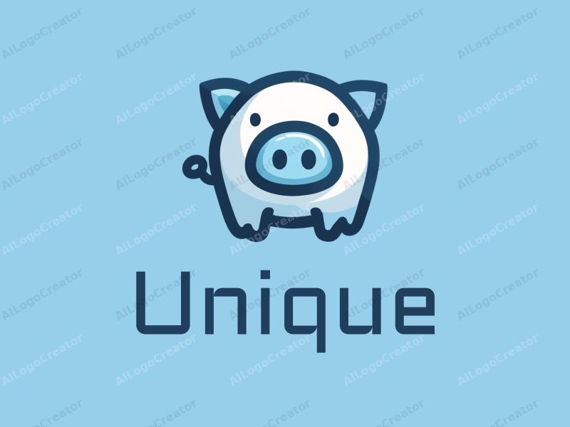 a modern minimalist design featuring a unique jelly pig shape, combining blue and white colors with a clean background.