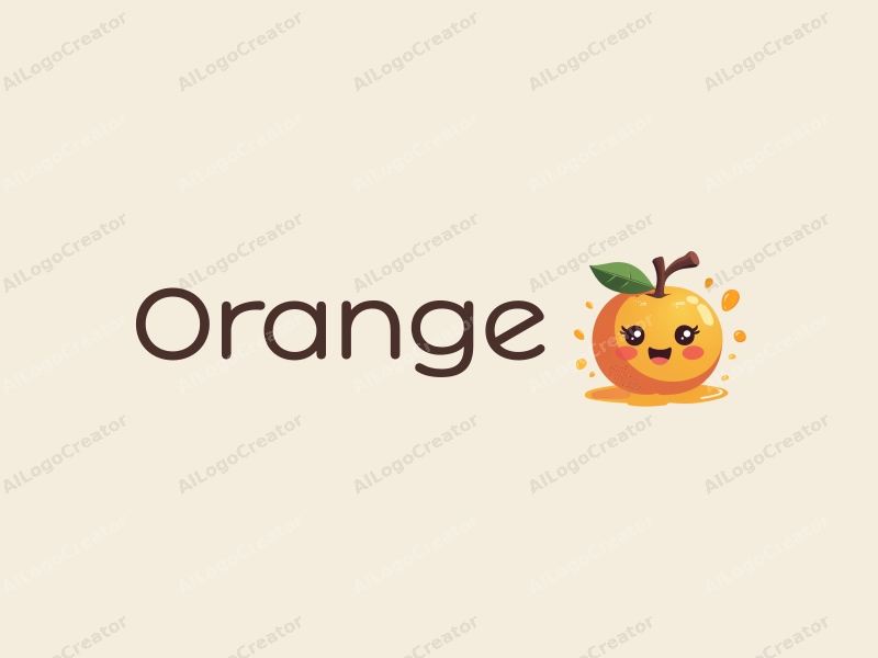 playful design features a stylized orange fruit with a smiling face, a splash of juice, and a clean background.