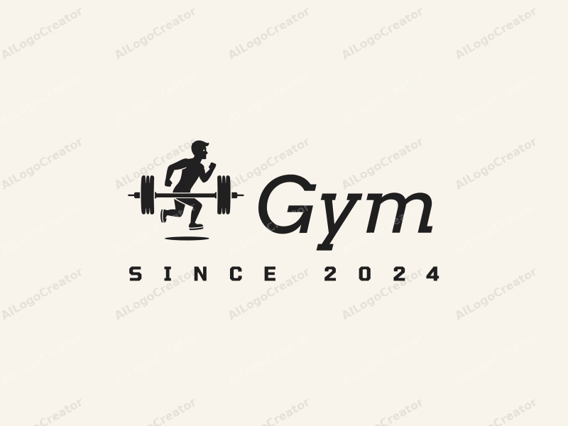 modern design features a stylized dumbbell and a dynamic runner silhouette, combined with a clean background and a harmonious layout.