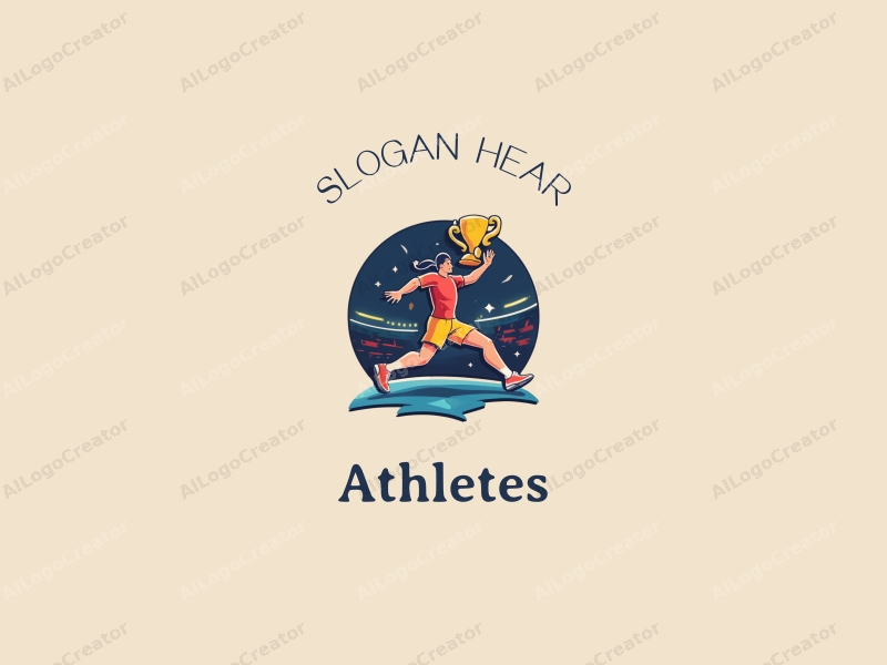 vibrant design features a dynamic athlete in motion, a stylized competition arena, and a trophy, combined with a clean background.