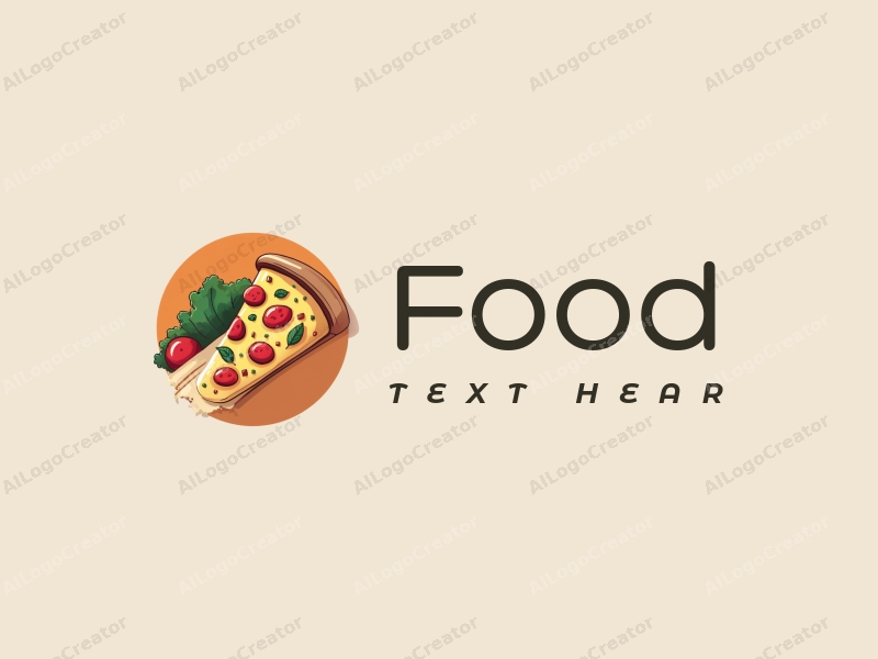 a modern design featuring vibrant colors, a stylized pizza slice and a fresh salad, combined with a clean background and a harmonious composition.