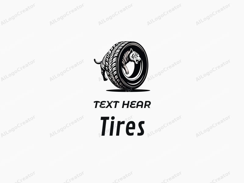 a modern design featuring a stylized tire intertwined with a dynamic tiger silhouette, emphasizing movement and energy, combined with a clean background.