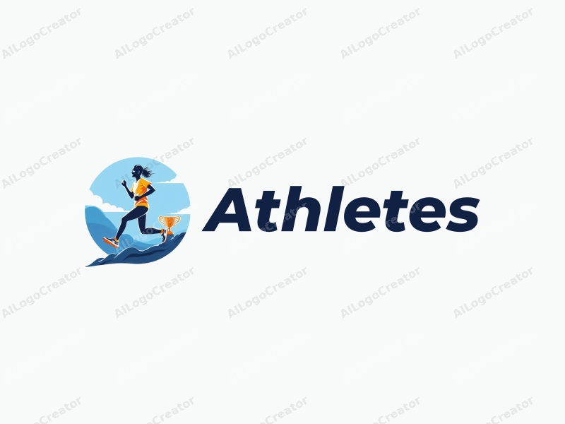 modern design features a stylized runner in motion, a trophy symbolizing victory, and a clean background with blue accents.