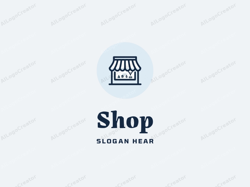 minimalist design features a stylized shop silhouette, elegant jewelry symbols, and a modern design approach combined with a clean blue and white background.