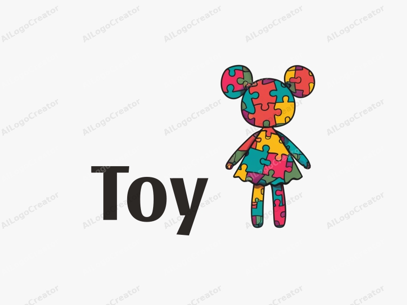 playful design features a whimsical doll silhouette intertwined with colorful puzzle pieces, combined with a clean background.