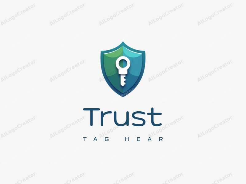 modern design features a stylized key and shield, symbolizing trust and safety, combined with a clean background in blue and green tones.