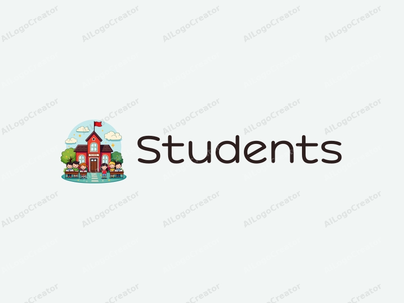 playful design features cheerful students, a stylized school building, open books, and desks, combined with a vibrant and colorful background.