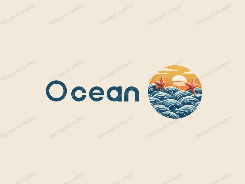 a modern design featuring stylized ocean waves, starfish, and jellyfish, combined with a clean background and a harmonious composition.