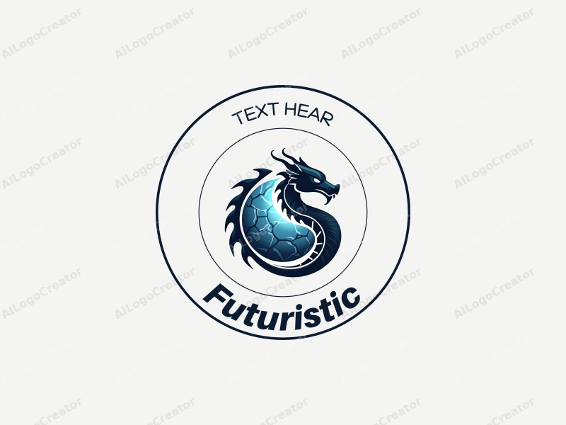 futuristic design features a stylized dragon intertwined with a planet, utilizing a modern and technological approach combined with a clean background.